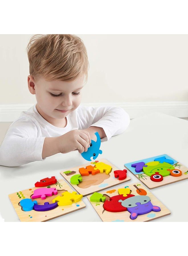 SKYFIELD Wooden Animal Toddler Puzzles for 1 2 3 Years Old Boys & Girls, Baby STEM Educational Toy Gift with 4 Animals Montessori Bright Color Shapes Learning Puzzles,Great Gift Ideas for 1-3 - Image 5