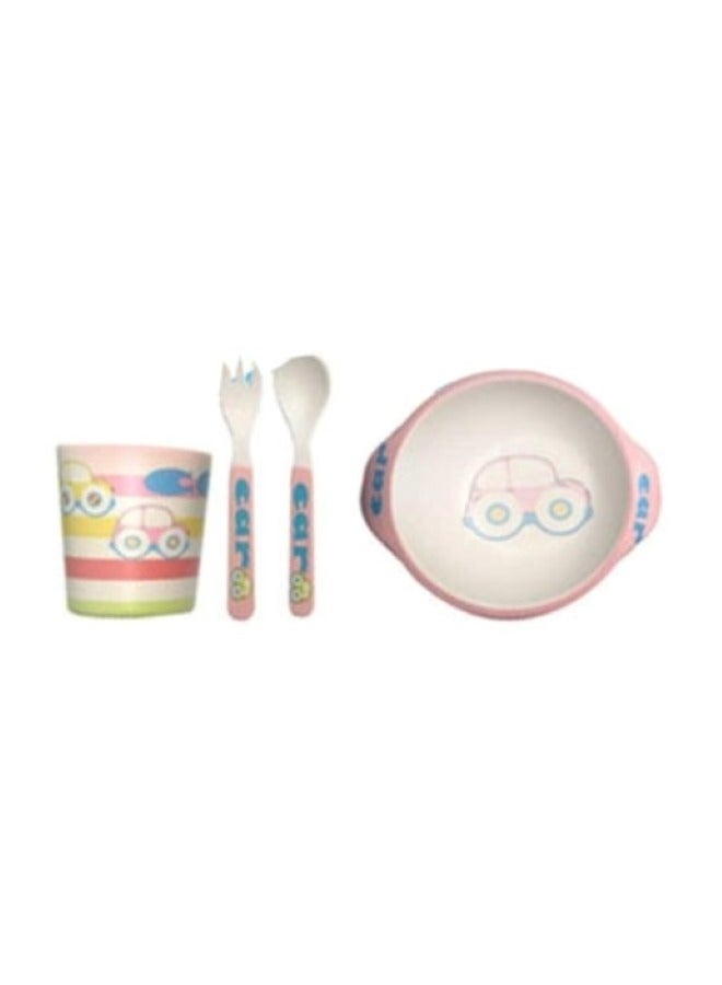 5PCS Bamboo Kids Dinnerware Set Children Dishes Food Plate Bowl Cup Spoon Fork Set Cartoon Tableware Dishwasher Safe Kids Healthy Mealtime, BPA Free - Image 3