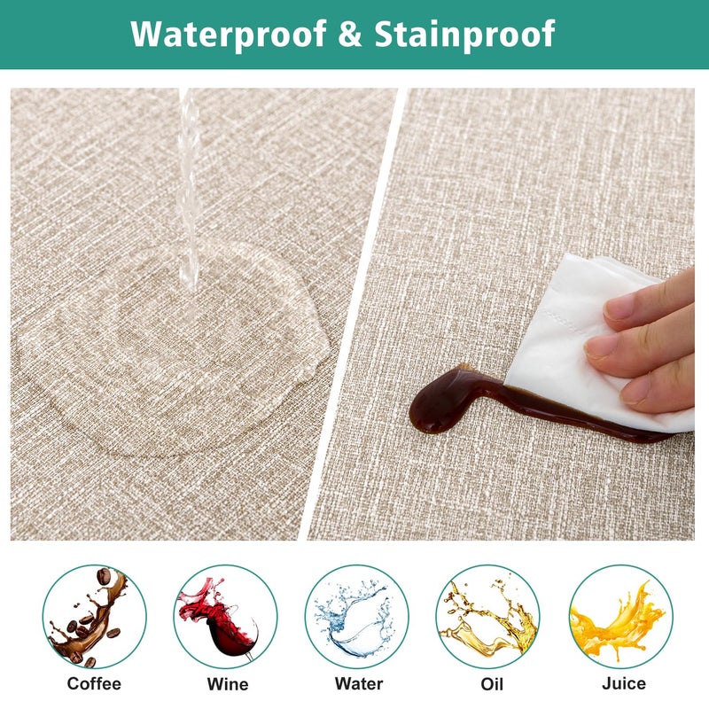 LUSHVIDA 6 Packs Vinyl Tablecloths with Flannel Backing for 8ft Rectangle Folding Table Cloths - Waterproof Plastic Picnic Table Covers with Elastic Corners, 30x96 inch, Natural Color - Image 5