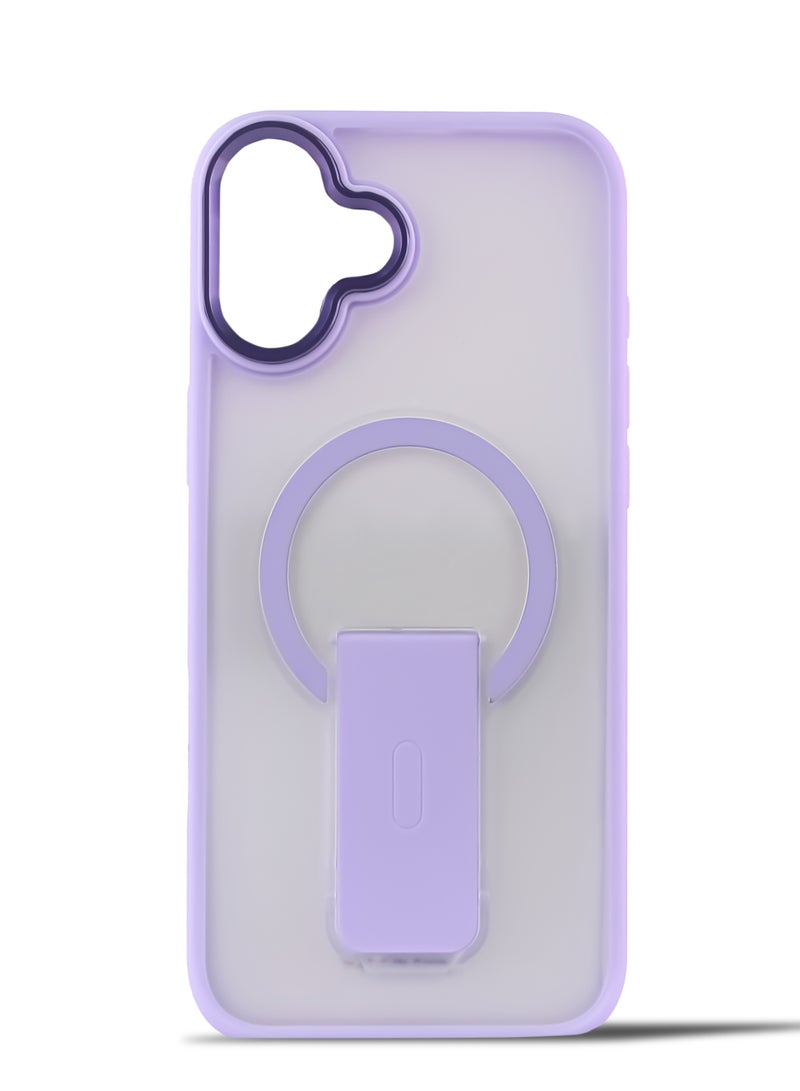 Luxury For Magsafe Folding Stand Magnetic Phone Case For iPhone 16 Plus Matte Translucent Back Cover Caps (Light Purple)