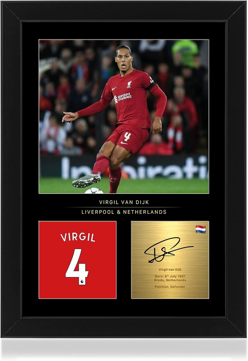 Win FC Virgil Van Dijk A4 Framed Photo Display - Reproduced Digital Signature - Gift For Liverpool Fans - Image 1