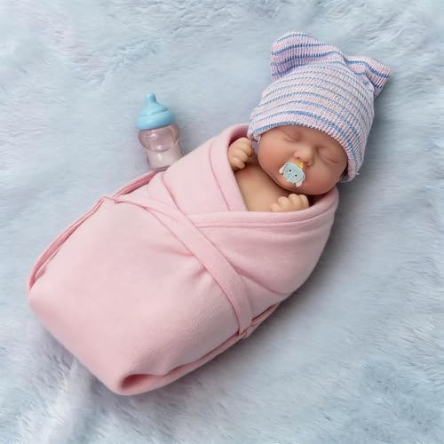 Mire & Mire Mire Mire 7 inch Boy Miniature Sleeping Full Silicone Mini Baby Dolls with Feeding Accessory Lifelike Baby Doll Soft Realistic Baby Doll - Image 5