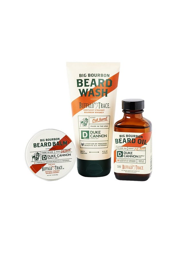 Duke Cannon Supply Co. Big Bourbon Beard Care Collection Gift Bundle (3 Piece Set) - Premium Men'S Beard Wash, Beard Balm And Beard Oil (Oak Barrel Scent)  - Image 1