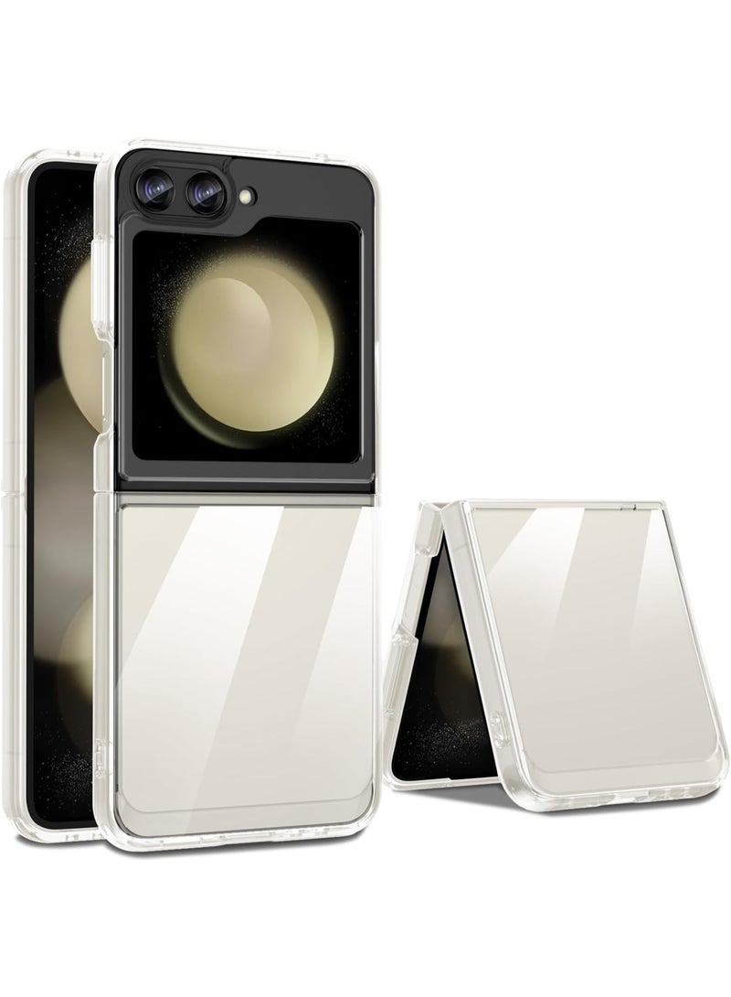 جراب Samsung Galaxy Z Flip 5 شفاف مختبر وفق معايير السقوط العسكرية مقاوم للاصفرار مع ظهر صلب من البولي كربونات مضاد للخدش ومقاوم للصدمات غطاء حماية للهاتف رفيع للغاية شفاف حماية كاملة للهيكل متوافق مع الشحن اللاسلكي - Image 1