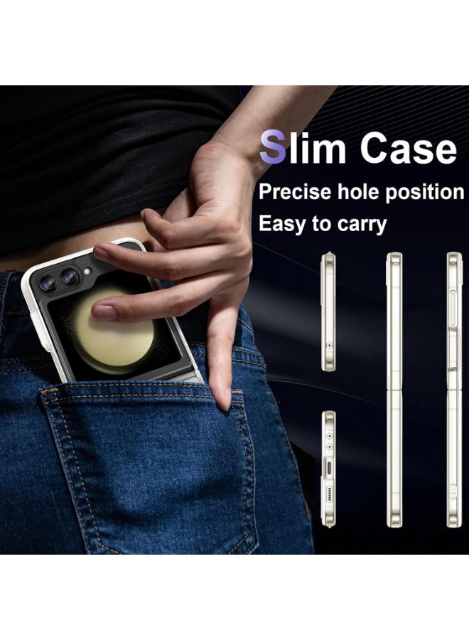 جراب Samsung Galaxy Z Flip 5 شفاف مختبر وفق معايير السقوط العسكرية مقاوم للاصفرار مع ظهر صلب من البولي كربونات مضاد للخدش ومقاوم للصدمات غطاء حماية للهاتف رفيع للغاية شفاف حماية كاملة للهيكل متوافق مع الشحن اللاسلكي - Image 3