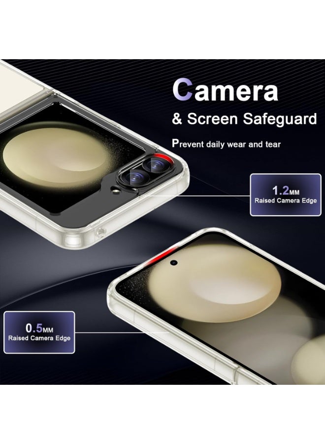 جراب Samsung Galaxy Z Flip 5 شفاف مختبر وفق معايير السقوط العسكرية مقاوم للاصفرار مع ظهر صلب من البولي كربونات مضاد للخدش ومقاوم للصدمات غطاء حماية للهاتف رفيع للغاية شفاف حماية كاملة للهيكل متوافق مع الشحن اللاسلكي - Image 5