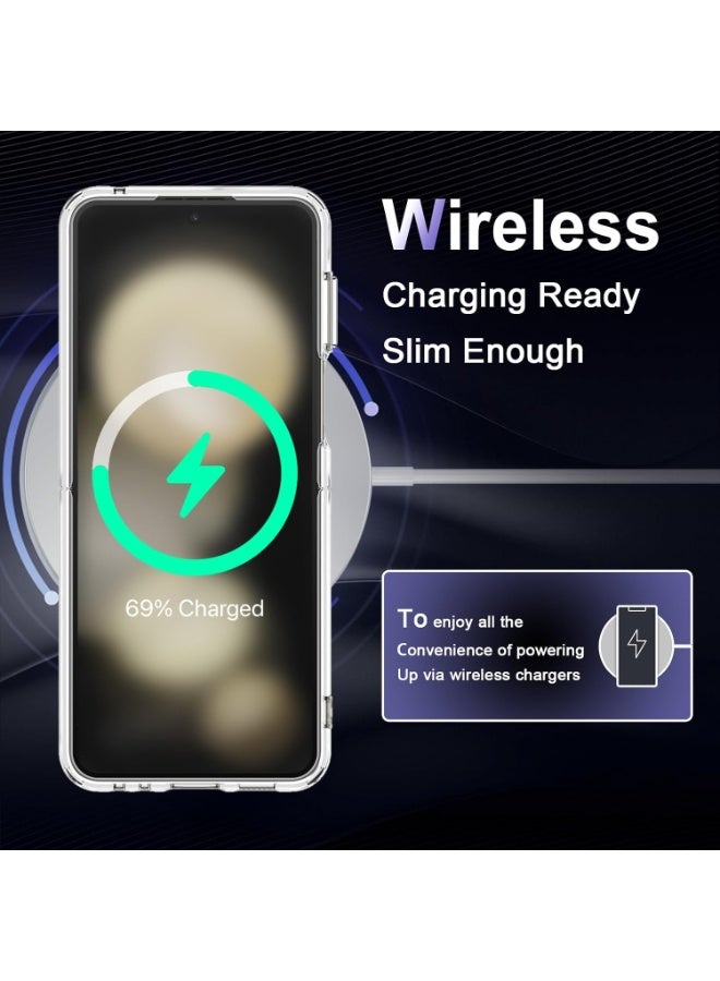 جراب Samsung Galaxy Z Flip 5 شفاف مختبر وفق معايير السقوط العسكرية مقاوم للاصفرار مع ظهر صلب من البولي كربونات مضاد للخدش ومقاوم للصدمات غطاء حماية للهاتف رفيع للغاية شفاف حماية كاملة للهيكل متوافق مع الشحن اللاسلكي - Image 2
