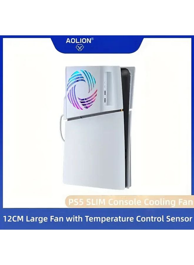 PS5 Slim Cooling Fan RGB 3 Speed Temperature Control Turbo Boost USB Ports White - Image 2