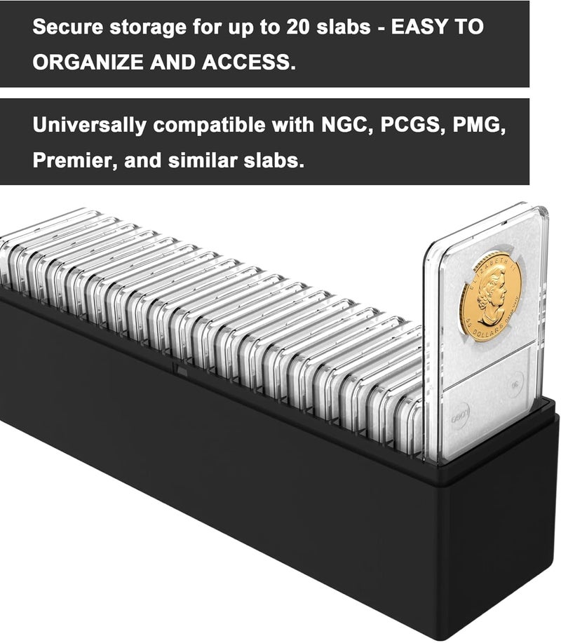 A.I.FORCE Plastic Coin Slab Storage Box – 20-Slot Coin Holder Organizer Case Fits for PCGS NGC PMG PCCB Slabs, Secure Coin Collection Box for Collectors, Home, Office, Bank Use (Box Only, Black) - Image 4