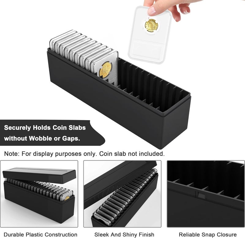 A.I.FORCE Plastic Coin Slab Storage Box – 20-Slot Coin Holder Organizer Case Fits for PCGS NGC PMG PCCB Slabs, Secure Coin Collection Box for Collectors, Home, Office, Bank Use (Box Only, Black) - Image 3