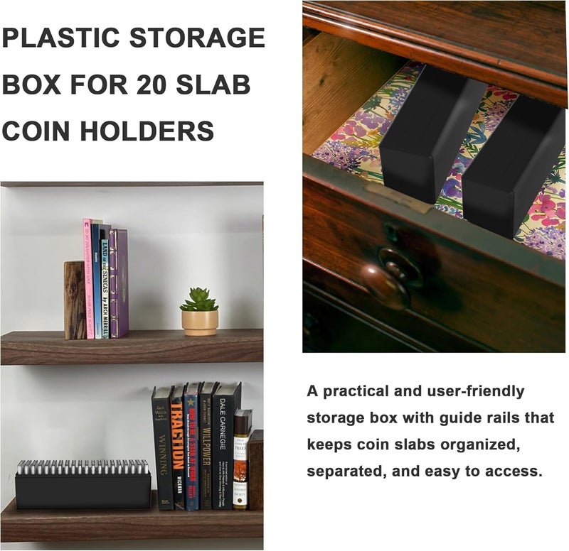 A.I.FORCE Plastic Coin Slab Storage Box – 20-Slot Coin Holder Organizer Case Fits for PCGS NGC PMG PCCB Slabs, Secure Coin Collection Box for Collectors, Home, Office, Bank Use (Box Only, Black) - Image 5