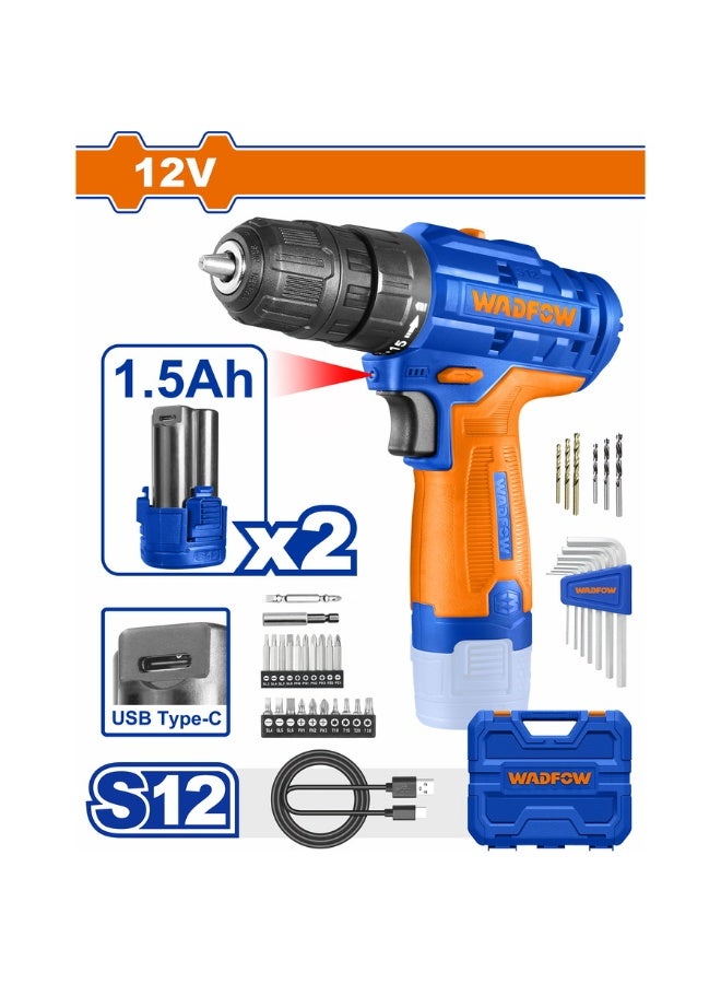 وادفو شنيور شحن 12 فولت 2 بطارية تيب سي مع ملحقات بشنطة بلاستيك - Image 1