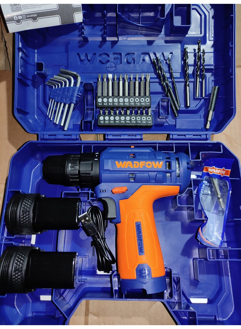 وادفو شنيور شحن 12 فولت 2 بطارية تيب سي مع ملحقات بشنطة بلاستيك - Image 2