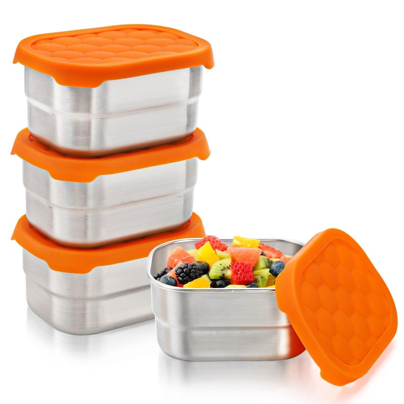 Stainless Steel Food Containers 3Piece Set with Silicone Lids  230ml LeakProof Snack Boxes for Kids  Travel