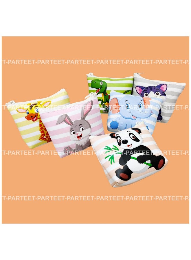 Parteet Cute Animals Print Soft Silicon Small Pouch Return Gift For Kids (Pack Of 6 Pcs, Multicolors, Canvas) 