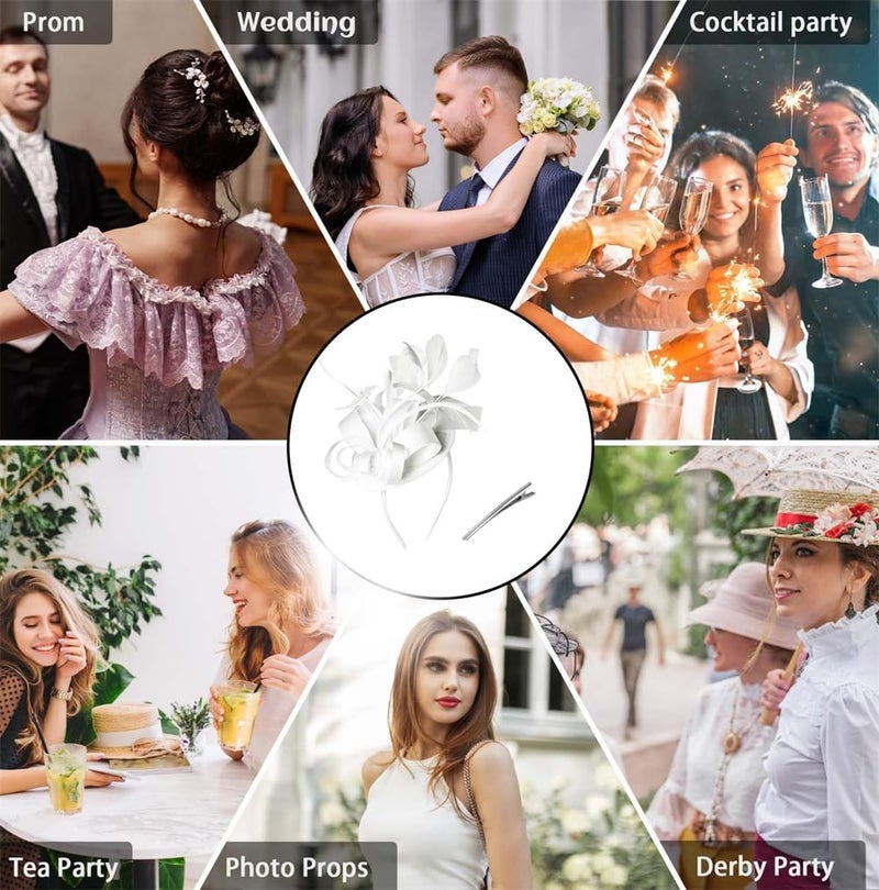 Women's Fascinator Hat, Tea Party Hat with Flower and Feathers, Kentucky Derby Hairband with Hair Clip Wedding, and Special Events - Image 2