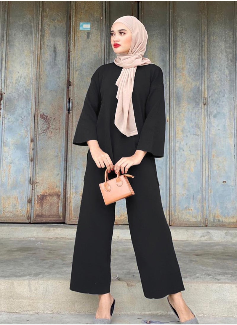 Loquat Women's Solid Color Split Set Black 