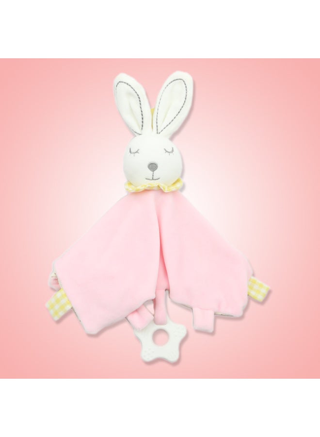 Baby Soothing Towel Plush Teething Toy Interactive Soft Doll Infant Comforter Mouthable Snackable Blanket Visual Auditory Stimulation-Color:Anthem Pink Rabbit - Image 1