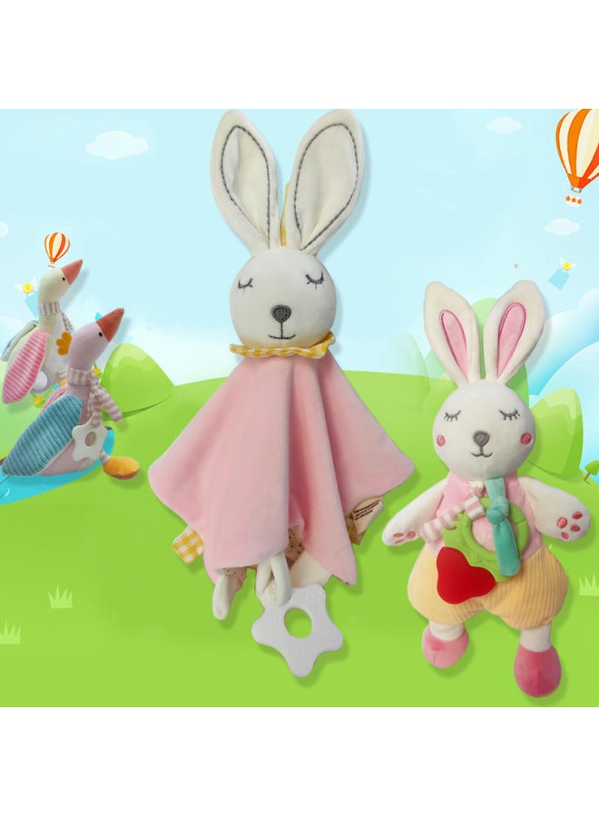 Baby Soothing Towel Plush Teething Toy Interactive Soft Doll Infant Comforter Mouthable Snackable Blanket Visual Auditory Stimulation-Color:Anthem Pink Rabbit - Image 2