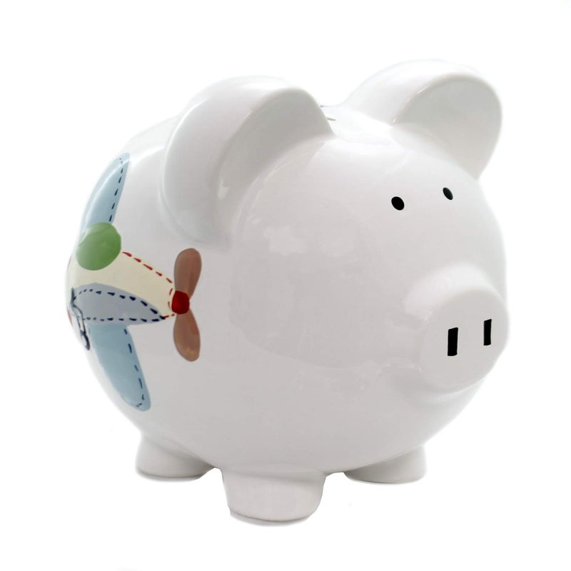 Child to Cherish Ceramic Piggy Bank for Boys Airplane Large