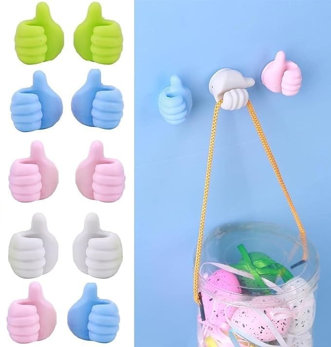 ShoPolife Creative Thumbs Up Shape Organizer Silicone Multifunctional Hooks Key Cable Clip 10 Pcs Multi Color  - Image 1