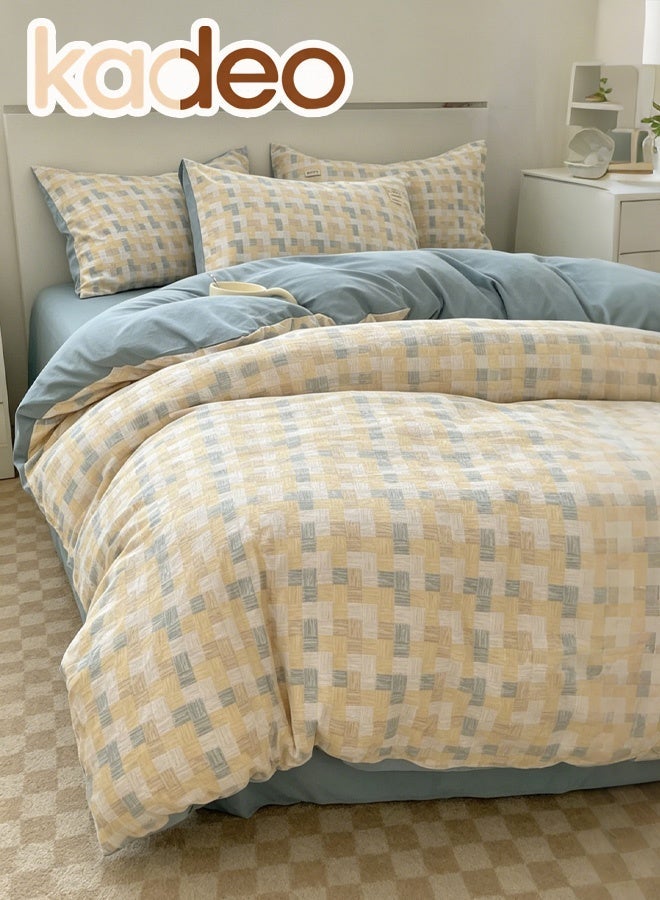 kadeo 4-Piece Cotton Comforter Set with Duvet Cover, AB Reversible Geometric Design, Pillowcases & Flat Sheet, Soft Breathable Bed Linen Set for Bedroom 200*230CM - Image 1