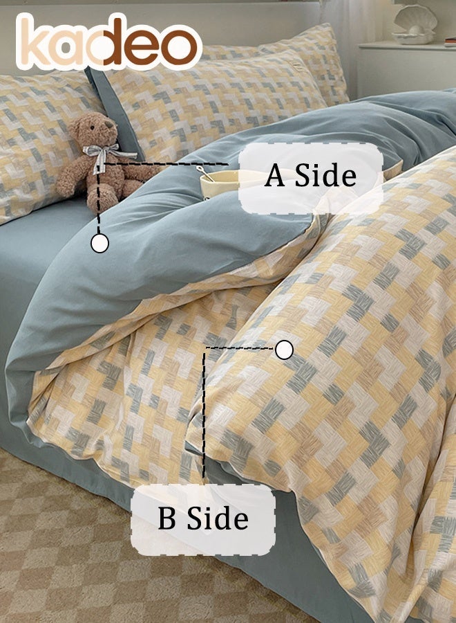 kadeo 4-Piece Cotton Comforter Set with Duvet Cover, AB Reversible Geometric Design, Pillowcases & Flat Sheet, Soft Breathable Bed Linen Set for Bedroom 200*230CM - Image 2