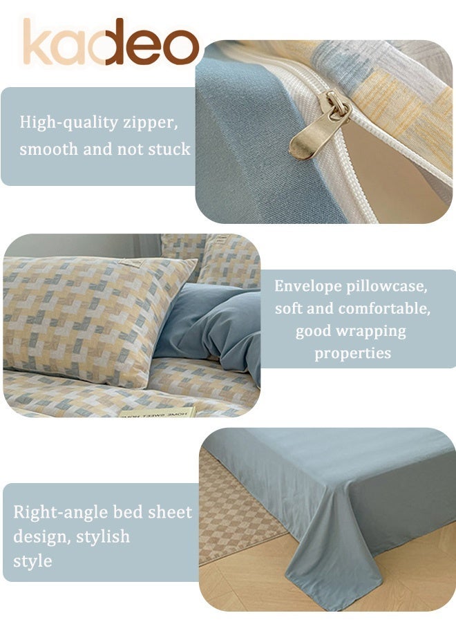 kadeo 4-Piece Cotton Comforter Set with Duvet Cover, AB Reversible Geometric Design, Pillowcases & Flat Sheet, Soft Breathable Bed Linen Set for Bedroom 200*230CM - Image 4