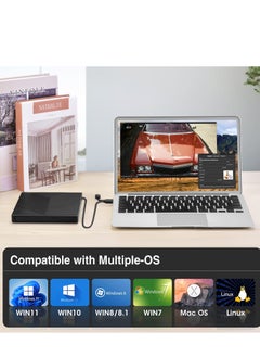 KASTWAVE External CD DVD Drive, Ultra Slim CD Burner USB 3.0 with 4 USB Ports and 2 TF/SD Card Slots, Optical Disk Drive for Laptop Mac, PC Windows 11/10/8/7 Linux OS  - Image 5