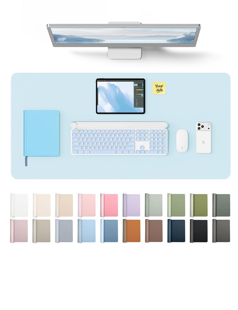 YSAGi Leather Desk Protector, Office Mat, Large Mouse Mat, Non-Slip PU Leather Blotter, Laptop Desk Pad, Waterproof Writing Pad for Office and Home (Baby Blue, 31.5" x 15.8") - Image 1