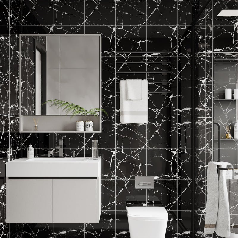 LVSHI 20pcs Marble Peel and Stick Waterproof PVC Shower Wall Panels Bathroom Backsplash Tile Stick on Wall for Bedoom, Kitchen 11.8"x11.8" (Black,19.4 Sq.Ft.) - Image 2