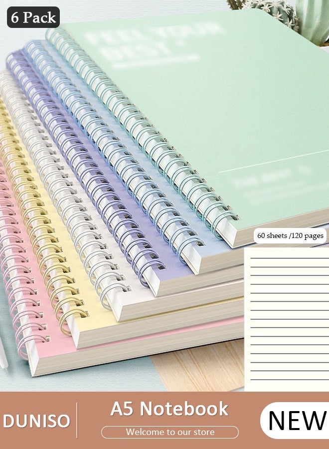 DUNISO 6 Pack Spiral Notebooks, Transverse Line Diary Notebook for Women Men, A5 Notebook for Study and Notes, Large Capacity Spiral Notebook for business, office, school, meeting, diary, journal - Image 1