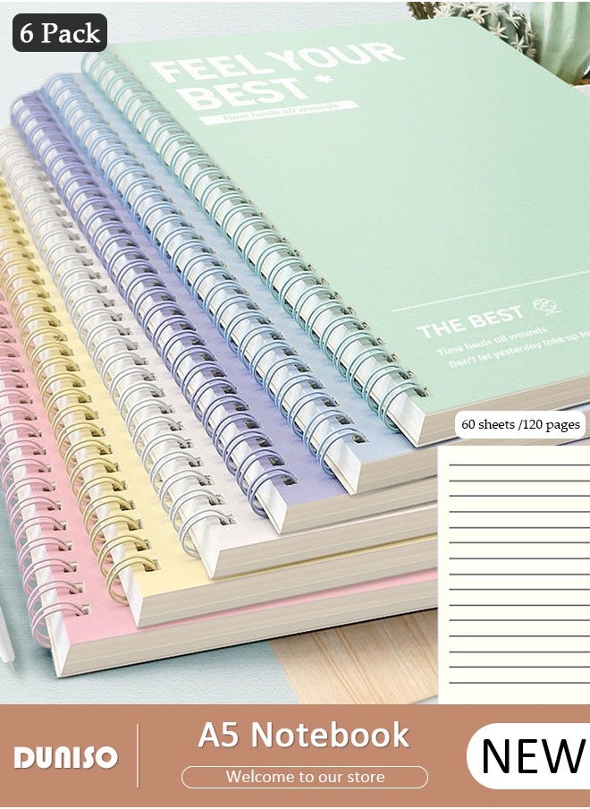 DUNISO - 6 Pack Spiral Notebooks, Transverse Line Diary Notebook for Women Men, A5 Notebook for Study and Notes, Large Capacity Spiral Notebook for business, office, school, meeting, diary, journal - Image 1