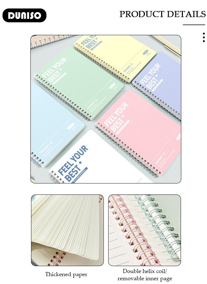 DUNISO - 6 Pack Spiral Notebooks, Transverse Line Diary Notebook for Women Men, A5 Notebook for Study and Notes, Large Capacity Spiral Notebook for business, office, school, meeting, diary, journal - Image 1