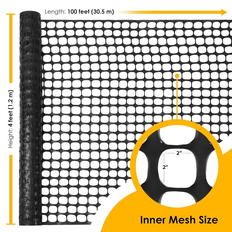 Houseables Fencing, Temporary Fence, Snow Fence, 4x100' Feet, 10.55 lb/roll, Black Plastic Fencing, Deer Netting, Plastic Mesh Roll, Safety Netting, Construction, Yard, Garden, Chicken, Dogs, Backyard - Image 2