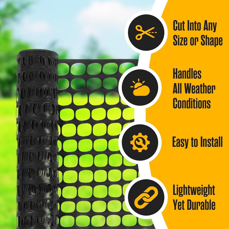 Houseables Fencing, Temporary Fence, Snow Fence, 4x100' Feet, 10.55 lb/roll, Black Plastic Fencing, Deer Netting, Plastic Mesh Roll, Safety Netting, Construction, Yard, Garden, Chicken, Dogs, Backyard - Image 3