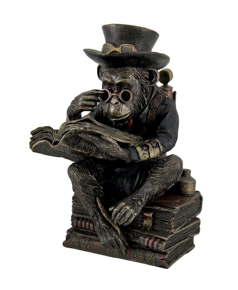 Veronese Design 7 12 Steampunk Chimpanzee Scholar Resin Statue Bronze Finish