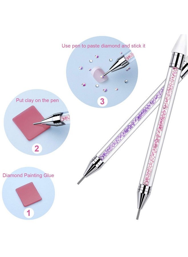 Tatuo 2 Pieces Rhinestone Picker Dotting Pen, Dual-ended Rhinestone Gems Crystals Studs Picker Wax Pencil Pen Crystal Beads Handle Manicure Nail Art DIY Decoration Tool (Pink Purple) - Image 4
