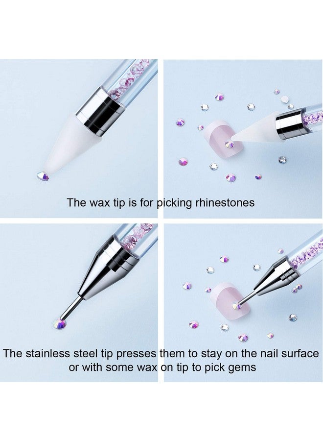 Tatuo 2 Pieces Rhinestone Picker Dotting Pen, Dual-ended Rhinestone Gems Crystals Studs Picker Wax Pencil Pen Crystal Beads Handle Manicure Nail Art DIY Decoration Tool (Pink Purple) - Image 3
