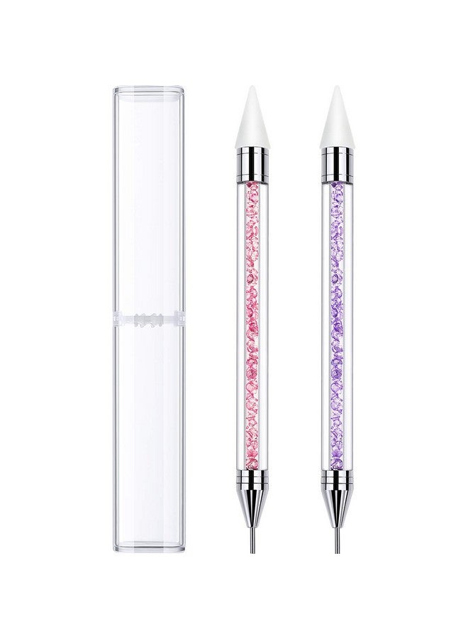 Tatuo 2 Pieces Rhinestone Picker Dotting Pen, Dual-ended Rhinestone Gems Crystals Studs Picker Wax Pencil Pen Crystal Beads Handle Manicure Nail Art DIY Decoration Tool (Pink Purple) - Image 1