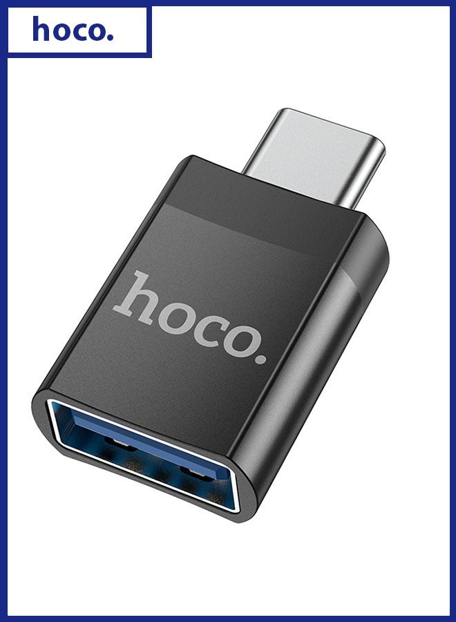 hoco. UA17 Type-C Male to USB Female USB 3.0 Adapter in Black – Fast USB-C to USB-A Converter with 5Gbps Data Transfer Speed, Compact and Portable Design, Compatible with Laptops, Tablets, Smartphones, and Other USB Devices, Durable Build for Everyday Use  - Image 1