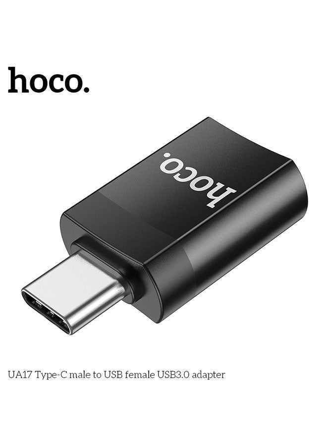hoco. UA17 Type-C Male to USB Female USB 3.0 Adapter in Black – Fast USB-C to USB-A Converter with 5Gbps Data Transfer Speed, Compact and Portable Design, Compatible with Laptops, Tablets, Smartphones, and Other USB Devices, Durable Build for Everyday Use  - Image 4