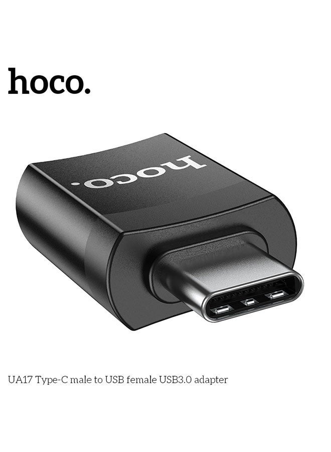 hoco. UA17 Type-C Male to USB Female USB 3.0 Adapter in Black – Fast USB-C to USB-A Converter with 5Gbps Data Transfer Speed, Compact and Portable Design, Compatible with Laptops, Tablets, Smartphones, and Other USB Devices, Durable Build for Everyday Use  - Image 2