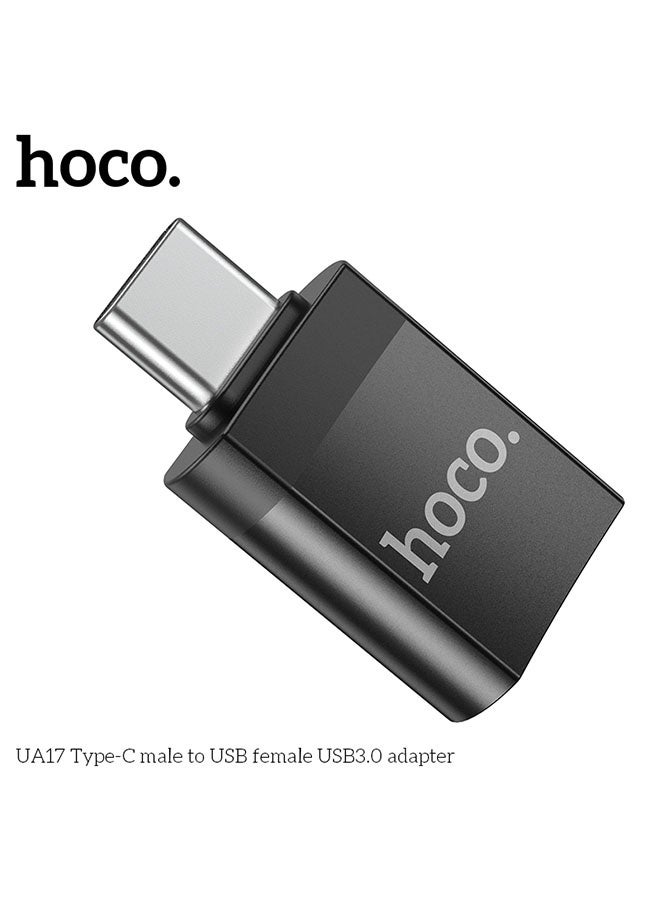 hoco. UA17 Type-C Male to USB Female USB 3.0 Adapter in Black – Fast USB-C to USB-A Converter with 5Gbps Data Transfer Speed, Compact and Portable Design, Compatible with Laptops, Tablets, Smartphones, and Other USB Devices, Durable Build for Everyday Use  - Image 5