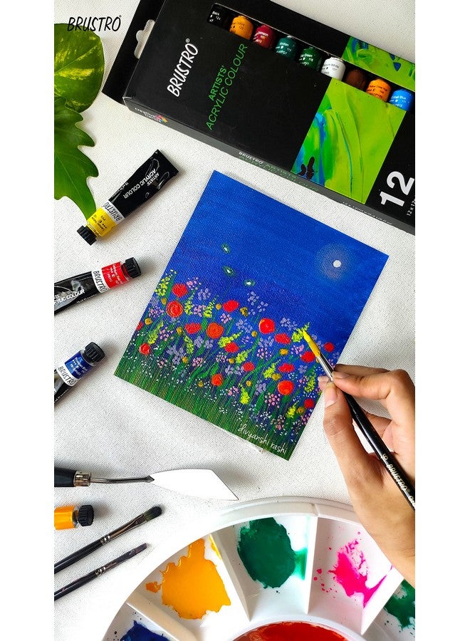 BRUSTRO Artist's Acrylic Colour | Set of 12 Colors X 12ml Tubes | Ideal for Students and Adults, DIY, Rich Pigment, Non-Craking Paint for Canvas, Wood, Leather, Portrait, Pouring Medium Art