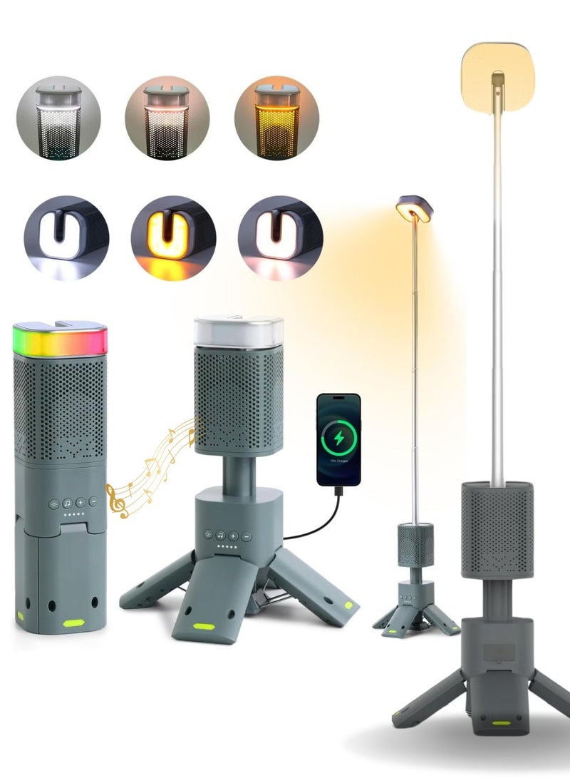 ليموس فانوس تخييم قابل لإعادة الشحن يعمل بالبطارية بقوة 14000 مللي أمبير في الساعة مع مكبر صوت مدمج بتقنية البلوتوث، مصابيح خيمة تخييم خارجية تلسكوبية، 5 أوضاع إضاءة، قاعدة مغناطيسية، مصباح يدوي LED أساسيات التخييم للتخييم والمشي لمسافات طويلة والطوارئ - Image 1