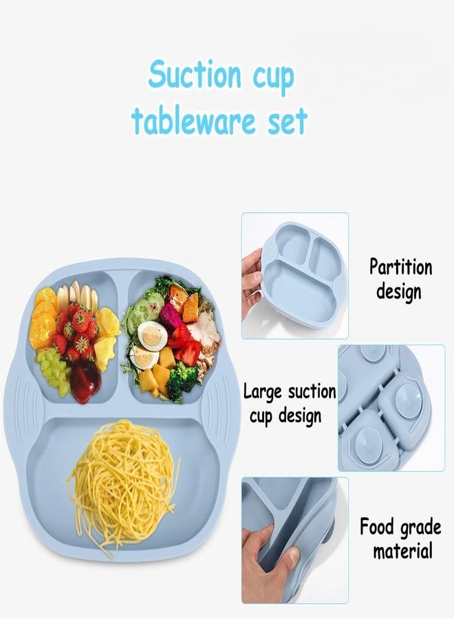 pepplo Self-Feeding Baby Dish With Suction Cups, Unbreakable Silicone Dish For Baby Feeding, Toddler Plates, Baby Divided Plate, Non-Slip, Non-Toxic, BPA Free, Microwave Safe, Dishwasher Safe (Blue, 1 Piece) - Image 5