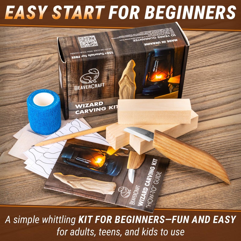 BeaverCraft Whittling Kit for Beginners, Wood Carving Kit for Beginners - Wood Carving Tools Woodworking Kit for Adults and Teens - Whittling Knife Kit with Wood Blocks - Wood Carving Set DIY03 Wizard - Image 2