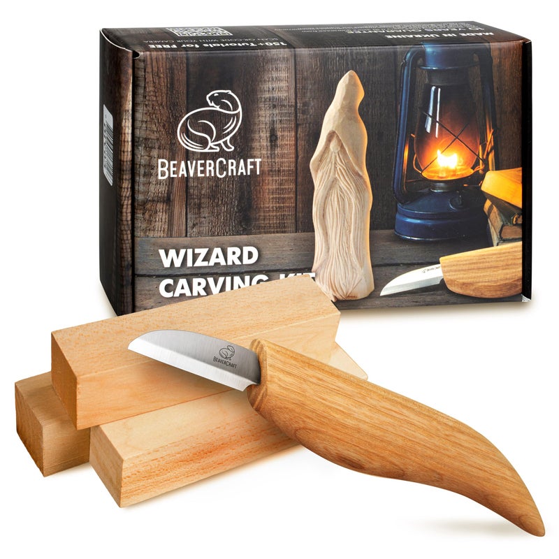 BeaverCraft Whittling Kit for Beginners, Wood Carving Kit for Beginners - Wood Carving Tools Woodworking Kit for Adults and Teens - Whittling Knife Kit with Wood Blocks - Wood Carving Set DIY03 Wizard - Image 1