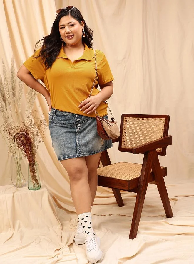 STREET 9 Plus Size Knitted Short Sleeve Polo T-Shirt